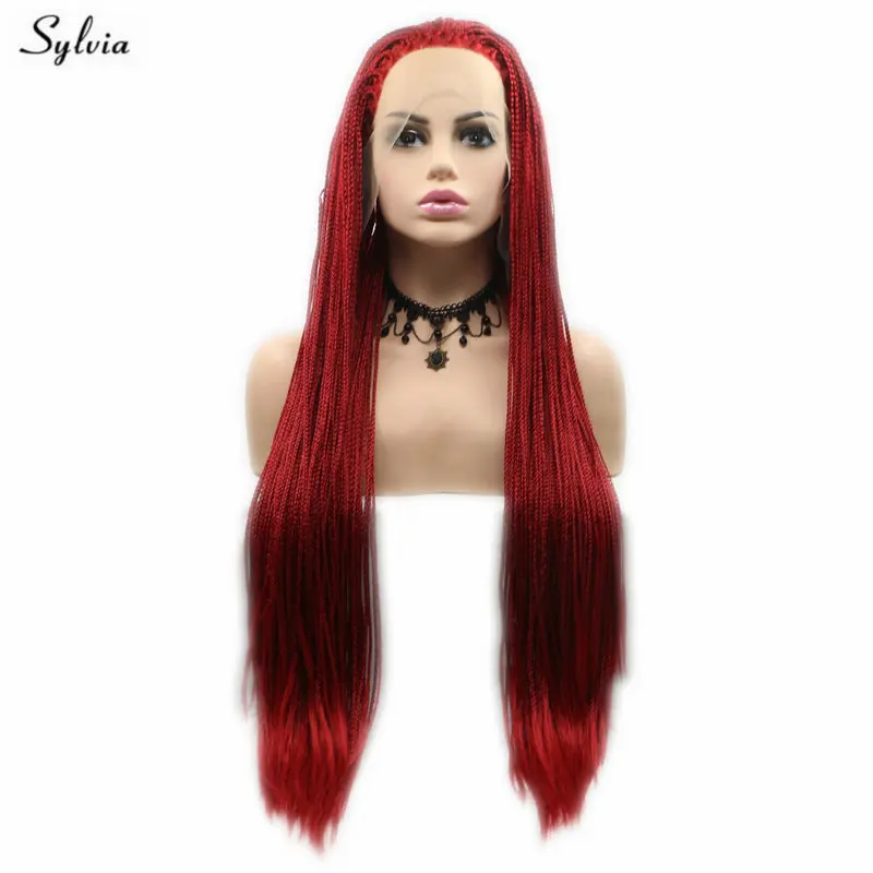 Sylvia темно-красный плетеный парик Glueless Синтетические волосы на кружеве Для женщин парик синтетического Высокая Температура парик волокна