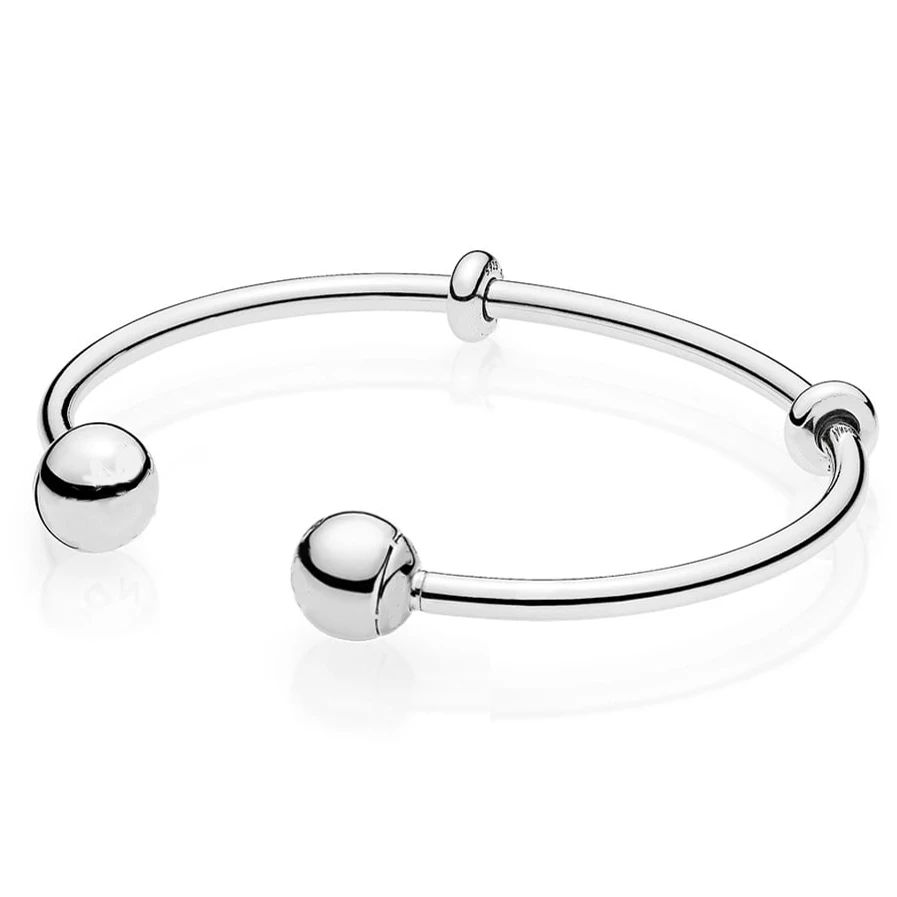 Top Quality MOMENTS Silver Open Bangle with Signature Caps Bangle Bracelet Fit Bead Charm 925 Sterling Silver Pandora Jewelry цена Top Quality MOMENTS Silver Open Bangle with Signature Caps Bangle Bracelet Fit Bead Charm 925 Sterling Silver Pandora Jewelry цены онлайн