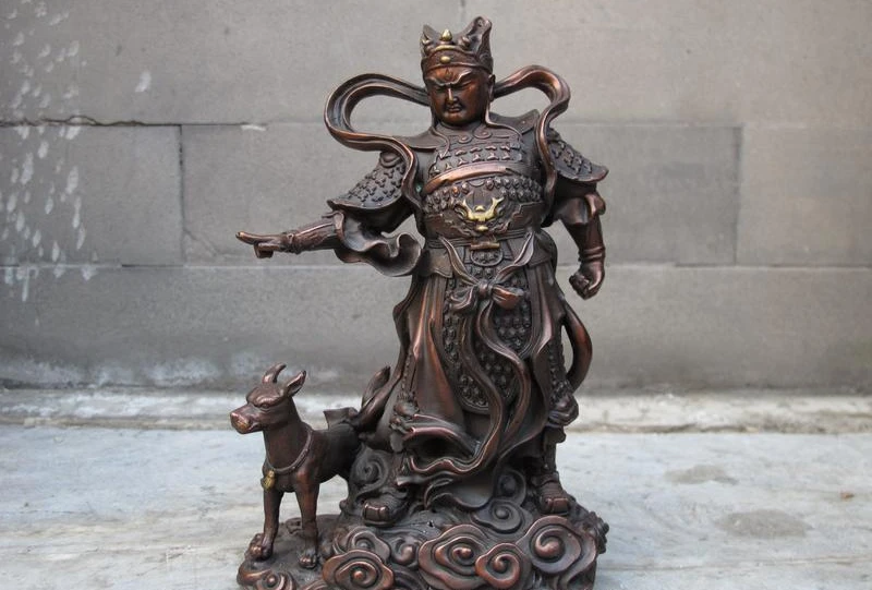 

Chinese Myth Red bronze Yang Jian Erlangshen Days of God warrior Dog Statue a5.19