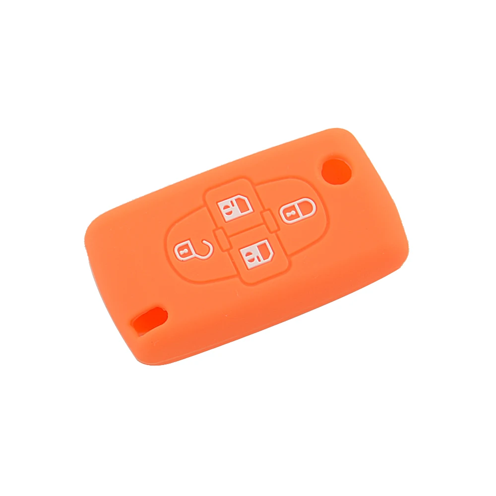 OkeyTech силиконовой резины автомобиль ключ чехол кожного покрова протектор держатель 4 кнопки для peugeot 1007 807 для Citroen C8 автомобиля аксессуары - Название цвета: Оранжевый