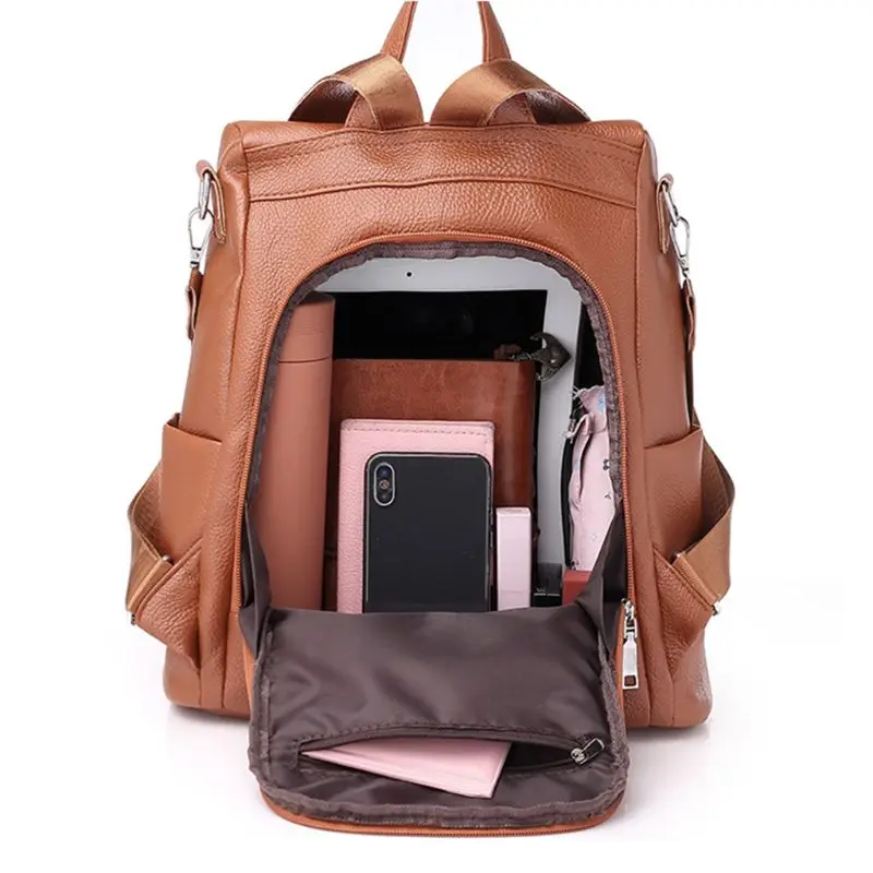 Коричневый/черный женский рюкзак кошелек из искусственной кожи Противоугонный рюкзак модная школьная сумка через плечо