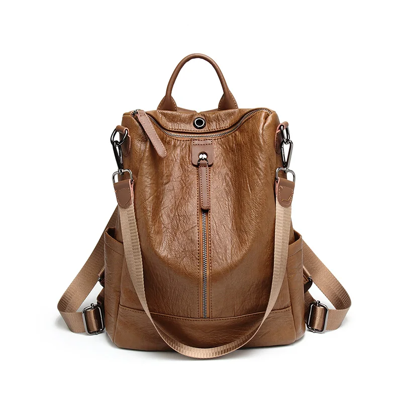 Single Zipper Brown Женский рюкзак mochila feminina, повседневный многофункциональный женский кожаный рюкзак, женская сумка через плечо, сумка для путешествий - Цвет: Single Zipper Brown
