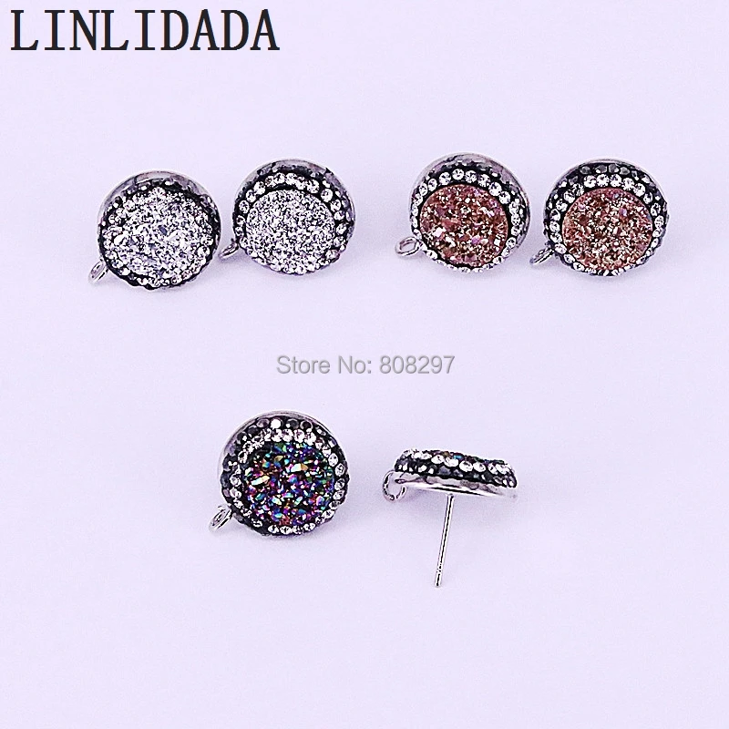 

6Pairs Crystal Rhinestone Paved Round shape Titanium Quartz Stone Stud Earrings For Women Jewelry Earrings Making
