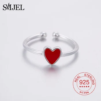 

SMJEL Solid 925 Sterling Silver Love Heart Rings Adjustable Women Accessories Wedding Engagement Rings Jewelry female