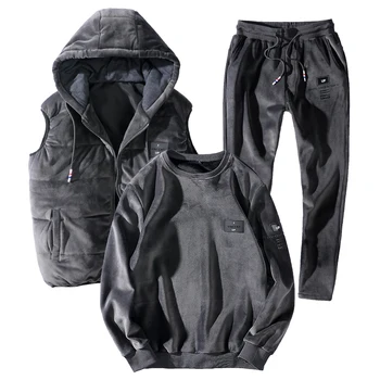 

7XL 8XL Warm Sport Suit Men 3 Piece/Set Hoodie Sets Winter Thicken Sportswear 2019 New Plus Size Loose Thermal Run Gym Sportsuit