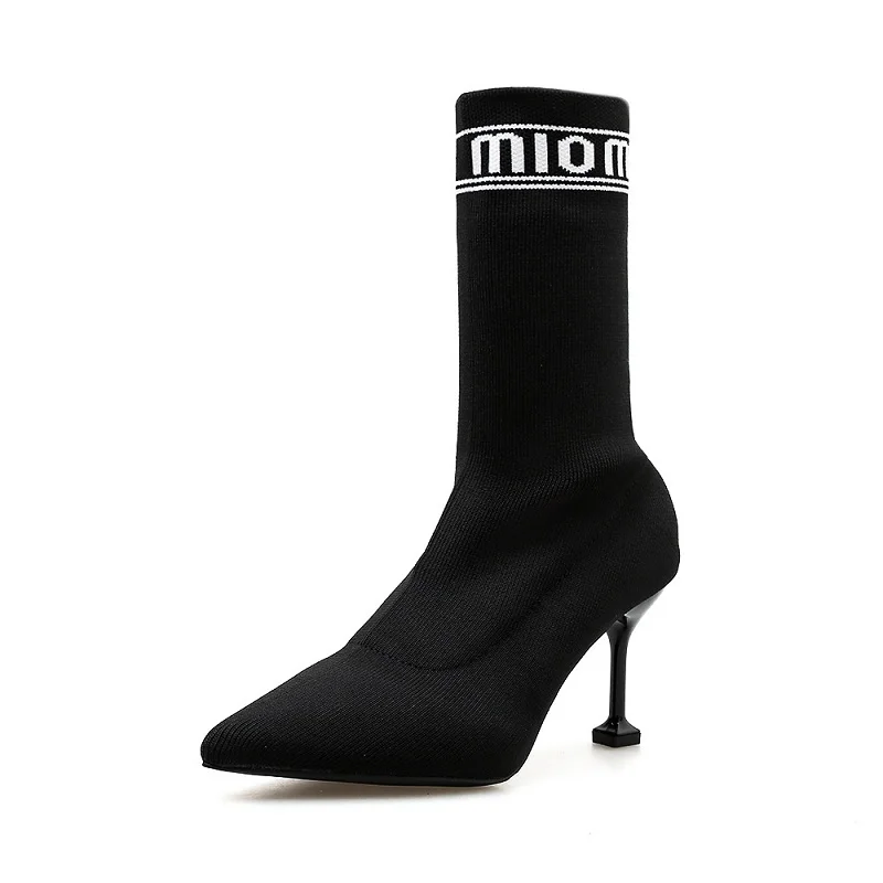 

Autumn and winter 2018 new European pointed stiletto boots in foreign trade ladies stretch boots black ljj 1129