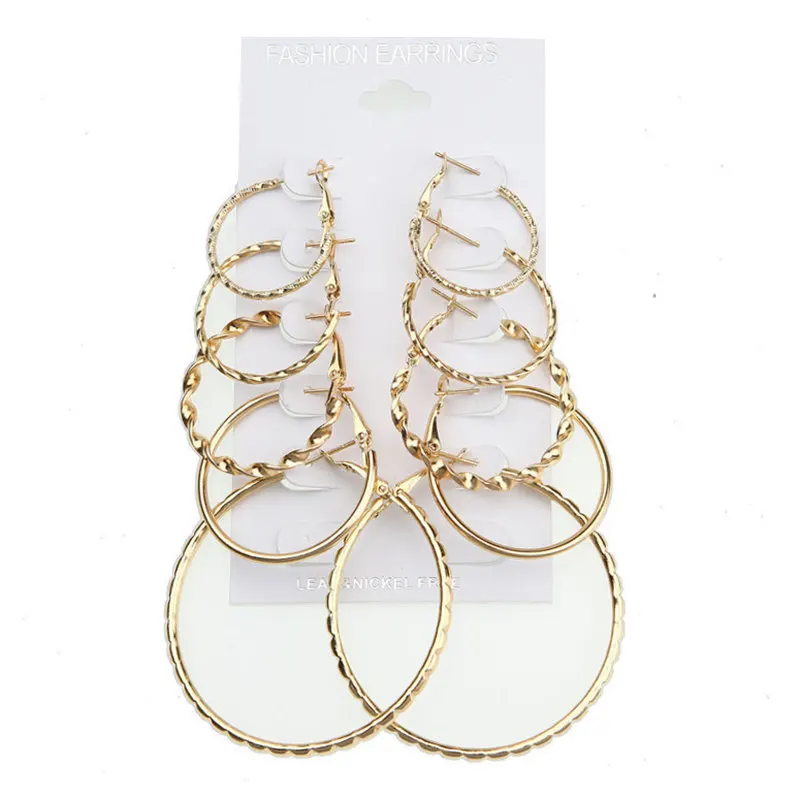 

Fashion 5 pair Stud Earring Set Mix for Women Gold Color ROUND Geometric Big Round Circle wholesale