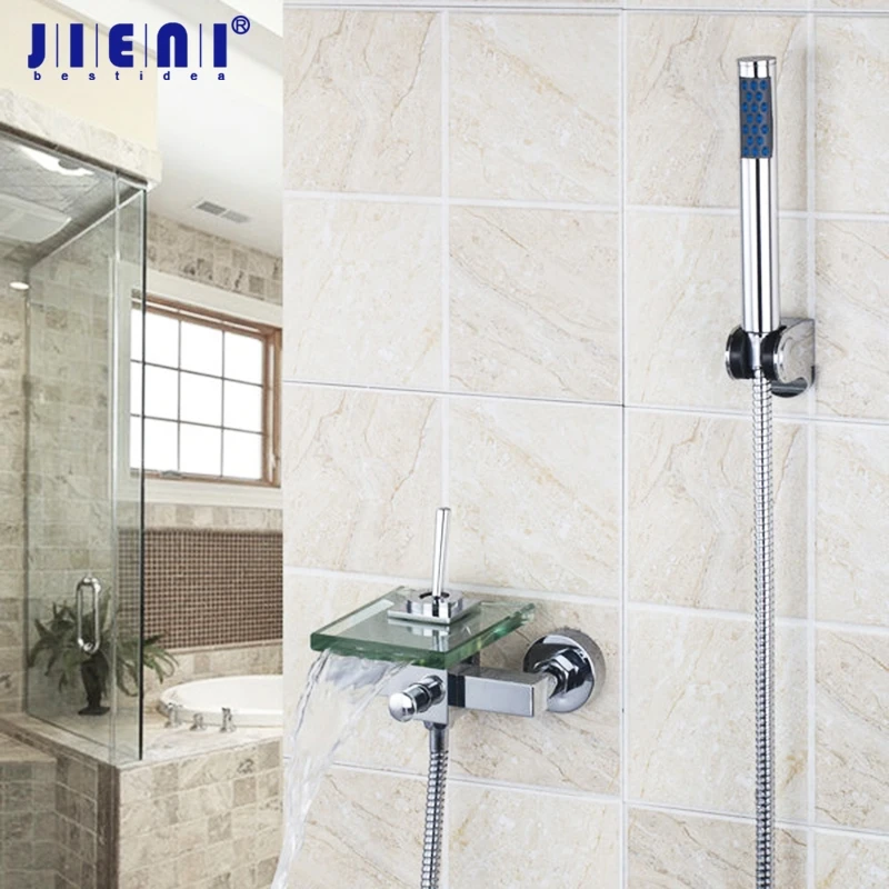 Wall Mounted Shower Faucets 8203/10 All Around Rotate Swivel Lever Waterfall Glass Spout With
