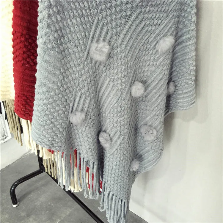 Осенний плюшевый длинный свитер с кисточками, однотонный свободный свитер, вязаный джемпер с v-образным вырезом, пончо, накидка, накидка с капюшоном, теплое пальто «летучая мышь»
