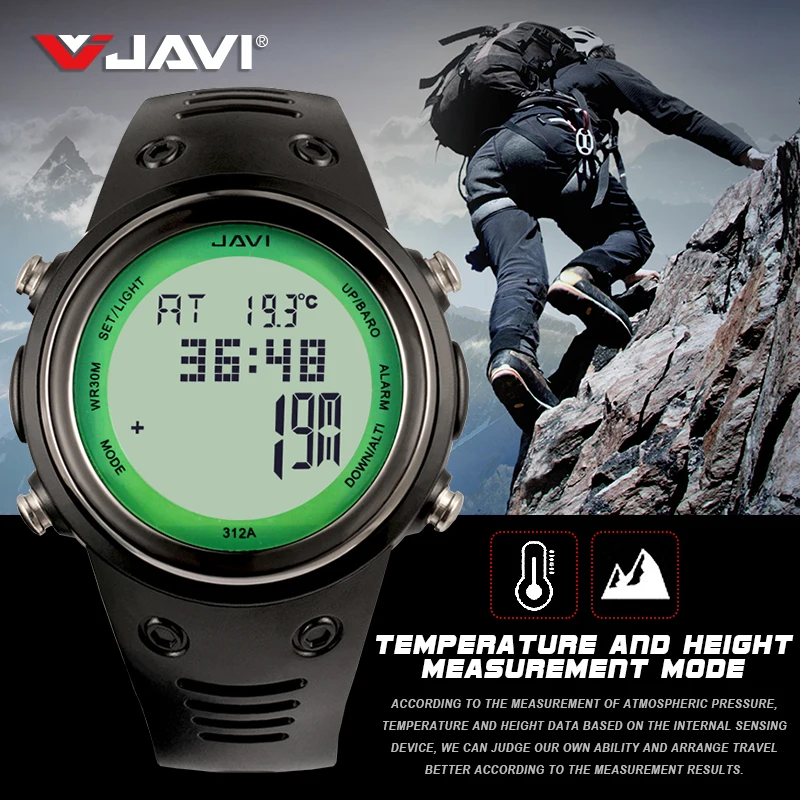 JAVI Fashion sports electronic watch waterproof timekeeping World Time multi-function watch EL backlight Unisex women and men