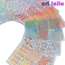 6/12/24 folhas/set Nail Art de Laser Oco Etiqueta Stencil Polonês Gel Prego Ponta de Vinil de Transferência guia Template Prego Decalques Kit(China)