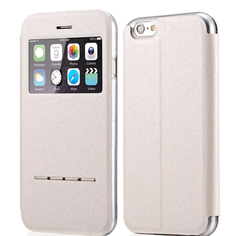 Роскошный флип чехол из искусственной кожи для iPhone 5c с раздвижным окном ответ Fundas