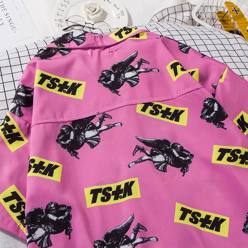 OSCN7 2019 عارضة المطبوعة قصيرة الأكمام قميص الرجال الشارع 2019 هاواي الشاطئ النساء أزياء قصيرة الأكمام قمصان Harujuku رجل 376