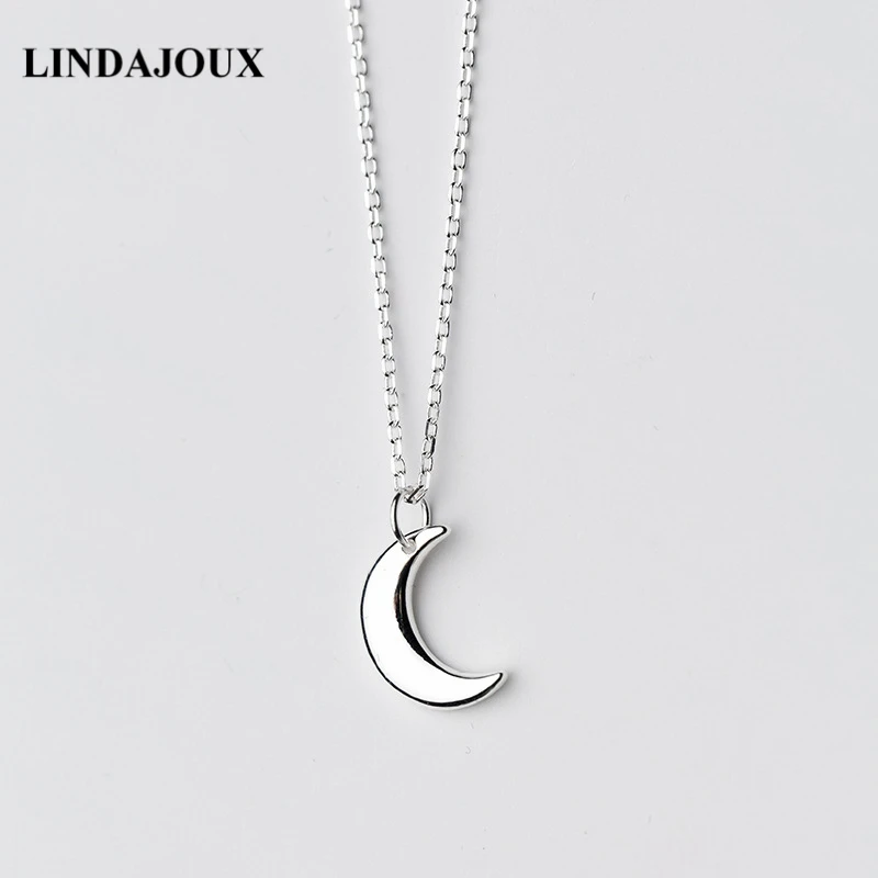 LINDAJOUX 925 пробы Полированное Серебро красивая подвеска в форме Луны колье для