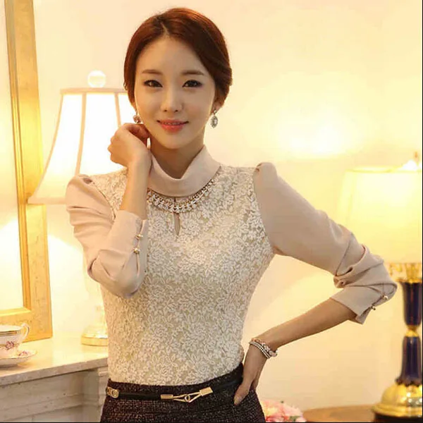 New Nice Autumn font b women s b font Thicken Warm Slim Lace font b Shirt