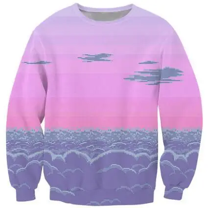 

Pixel Sunset Crewneck Sweatshirt Scene Of 8-Bit Clouds Vibrant Jumper Women Men Unisex Fashion Clothing Sweats Hoodies