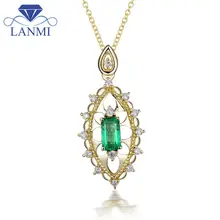 Роскошные изумрудные Подвески изумрудная огранка 3,56x6,22 мм 18 К золото натуральный бриллиант для женщин WP090