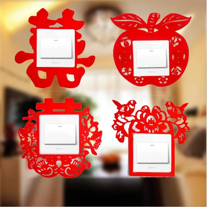 

4 pieces 2019 creative wedding room decoration non-woven switch stickers hi word lights close stickers thick wholesale