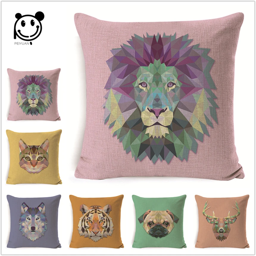 Tiger Lion Square Cushion Cover Decoration Festival Pillow Case  Almofadas Decorativas Para Cojines Pillowcase Wolf Cat Deer Dog