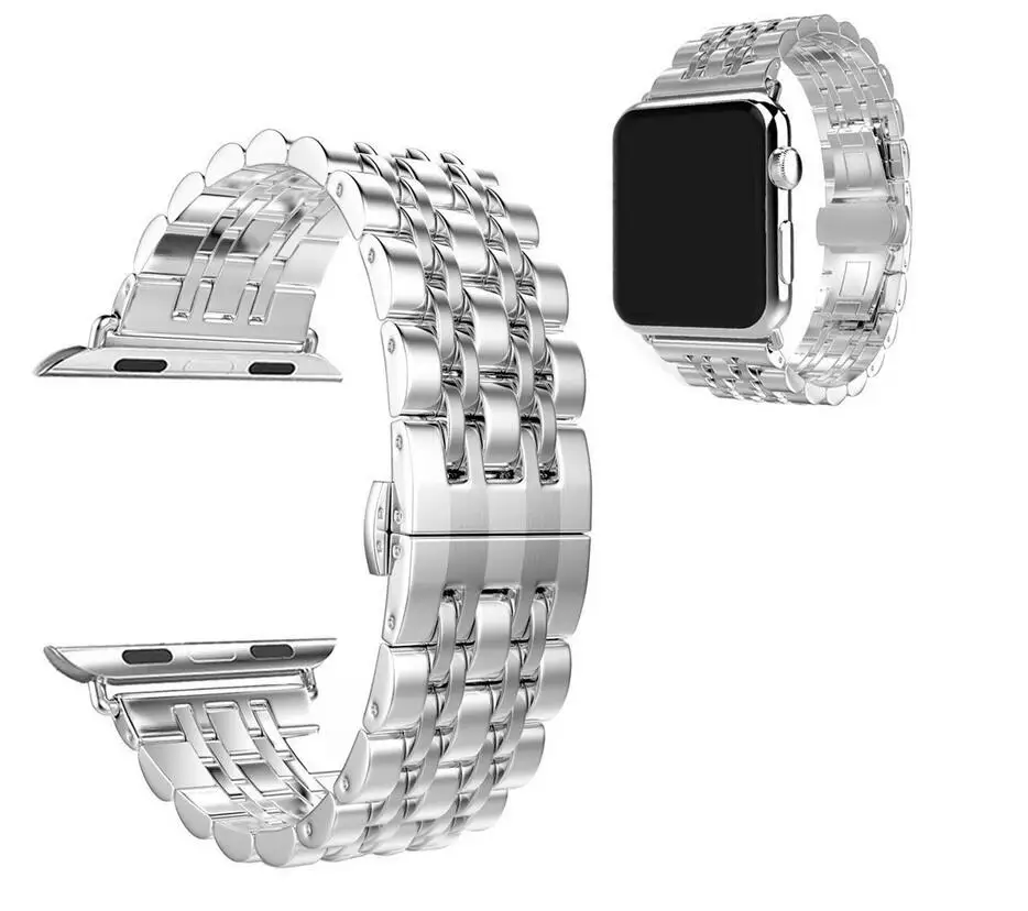 Металлический браслет из нержавеющей стали с 7 точками для часов Apple Watch Iwatch ремешок черный серебристый бабочка из розового золота застежка браслет - Цвет: Серебристый