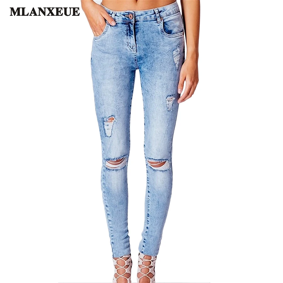 

New denim hollow hole out jeans female Vintage Slim jeans pants Women causal summer 2017 plus size jeans XS-2XL