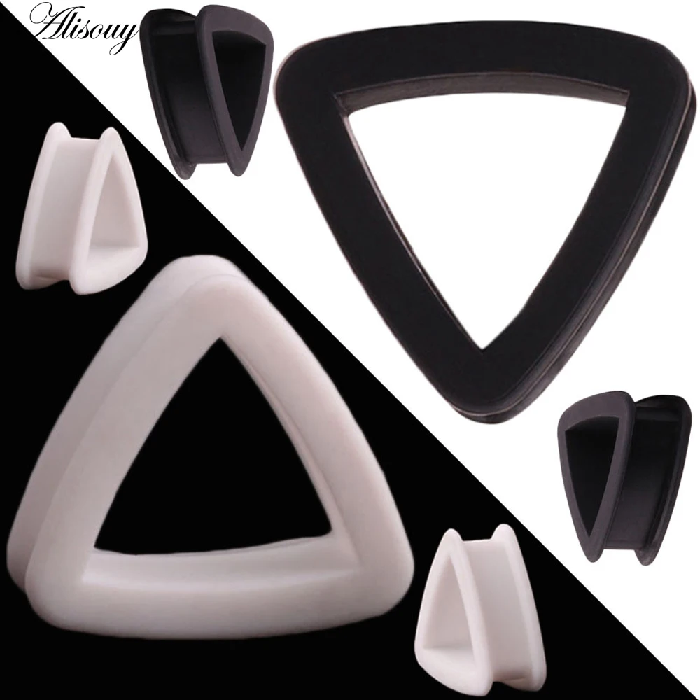 

Alisouy 1 pair Ear plugs Triangle Thin Silicone Flexible Body piercing Jewelry Tunnel Plugs Ear Tunnels Hollow Ear stretcher