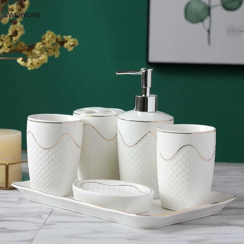White Bathroom Sanitary Ware Five Paper Set Toilets Suit Shower Room Suite Gargle Cup Ceramics toothbrush holder banheiro gold White Bathroom Sanitary Ware Five Paper Set Toilets Suit Shower Room Suite Gargle Cup Ceramics toothbrush holder banheiro gold