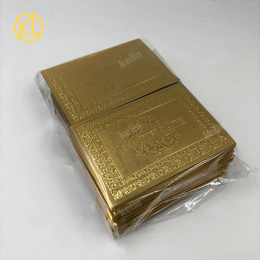100 шт./лот, пластиковый материал, полностью покрытый серебром или золотом, сертификат для банкнот в Zimbabwe Вие - Цвет: Gold Color 100pcs