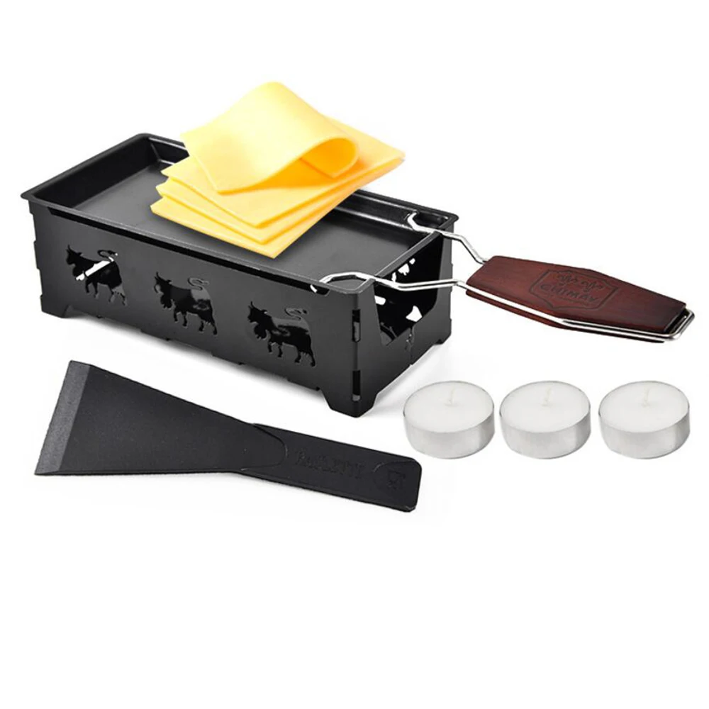 

Iron Metal Non-stick Cheese Raclette Grill Plate With Solid Wood Handle Rectangular Bakeware Kitchen Appliance 370gE