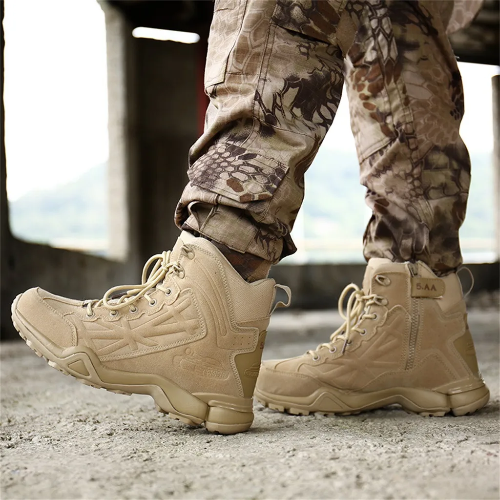 

Outdoor Men Hiking Shoes Waterproof Breathable Tactical Combat Army Boots Desert Training Sneakers Anti-Slip Trekking Shoes #D