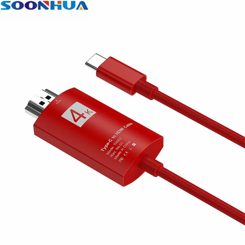 SOONHUA USB 3,1 Тип C на HDMI Мужской конвертер кабель 4 K адаптер для MacBook samsung Galaxy S9 huawei P20 Pro USB C на HDMI