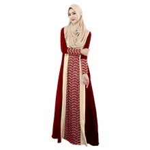 Muslim Women Long sleeve Dubai lace Dress maxi abaya jalabiya islamic women dress clothing Moroccan fashion embroidery