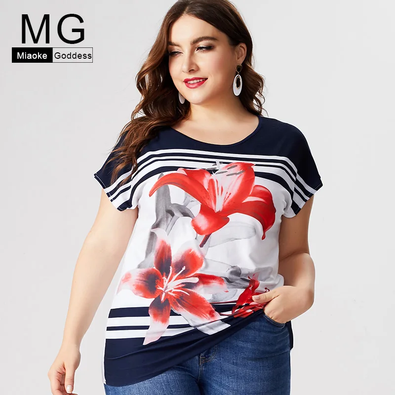 

MG 2019 Summer Womens Short sleeve Print floralT-shirt fashion ladies Plus Size mom office elegant lady tops and blouses
