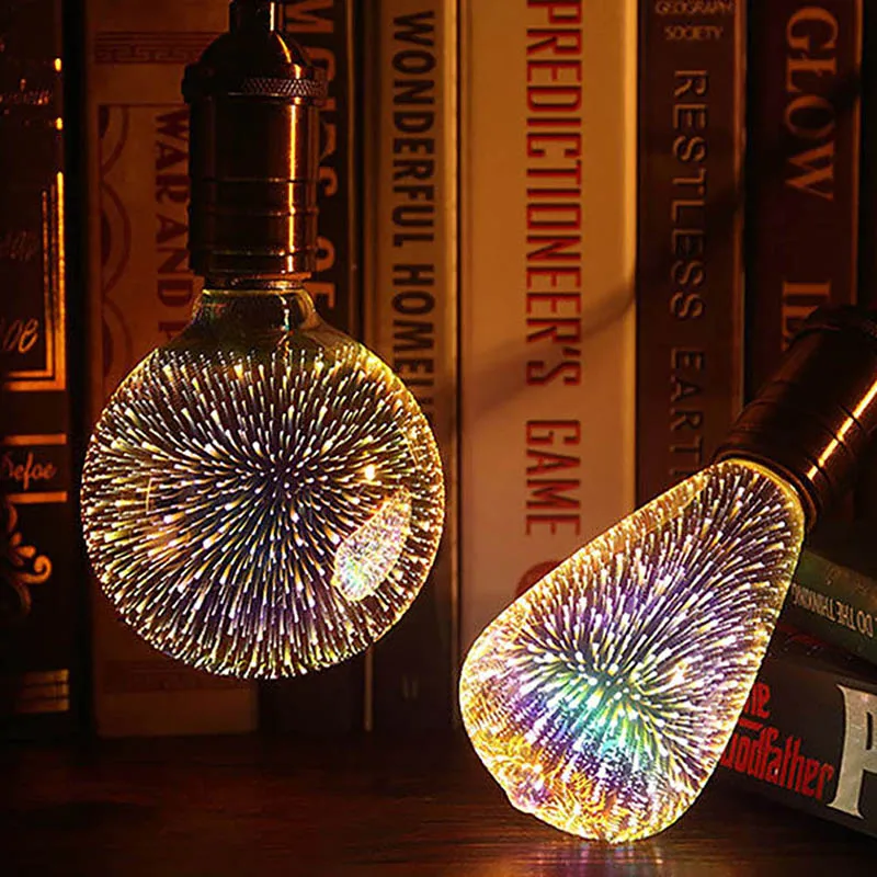 Chapado en plata cristal 3D estrella LED Edison bombilla 220 V A60 ST64 G80 G95 vacaciones Navidad decoración Bar lámpara LED lámparas Bombillas