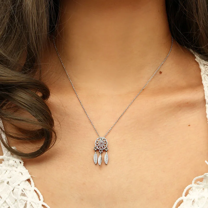 

Vintage Bohemian Hollow Dreamcatcher Rose Flower Pendant Necklaces Women Boho Ethnic Sweater Chain Necklace Jewelry Kolye YN23