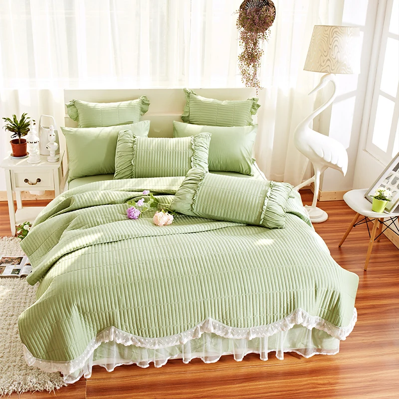 Bedspread Ruffle Cotton Quilted Bedspread Green Coverlet with Ruffles Quilted Bedspreads Cotton