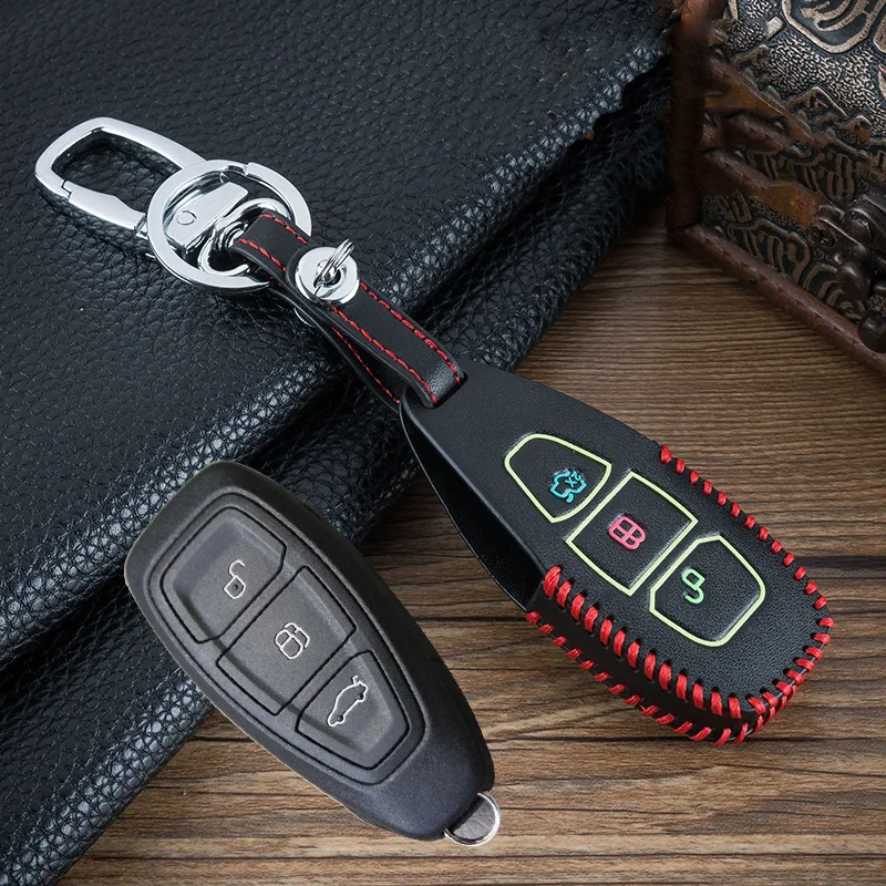 Новые 3 кнопки ручного шитья световой кожаный чехол для автомобильных ключей, чехол-Крышка для Ford Focus 3 MK3 беспроводной видеорегистратор Mondeo Fiesta Kuga ESCAPE Ecosport 2013 Smart