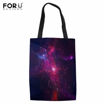 

FORUDESIGNS Colorful Galaxy/Space/Nebula Printing Reusable Shopping Tote Bags Foldable Large Cotton Eco Bags Recyle Grocery Bag