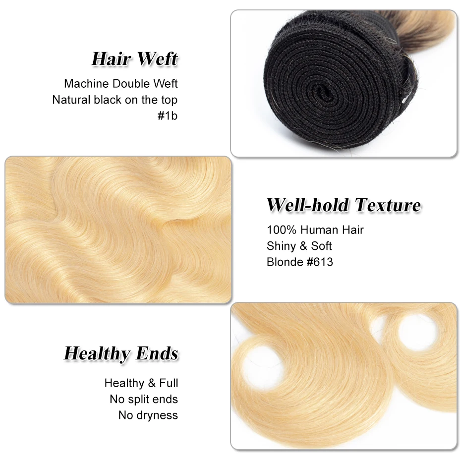 Gabrielle пучки волос "омбре" бразильские волнистые светлые волосы 1 шт T1b/613-Реми Пряди человеческих волос для наращивания 12-24 дюйма
