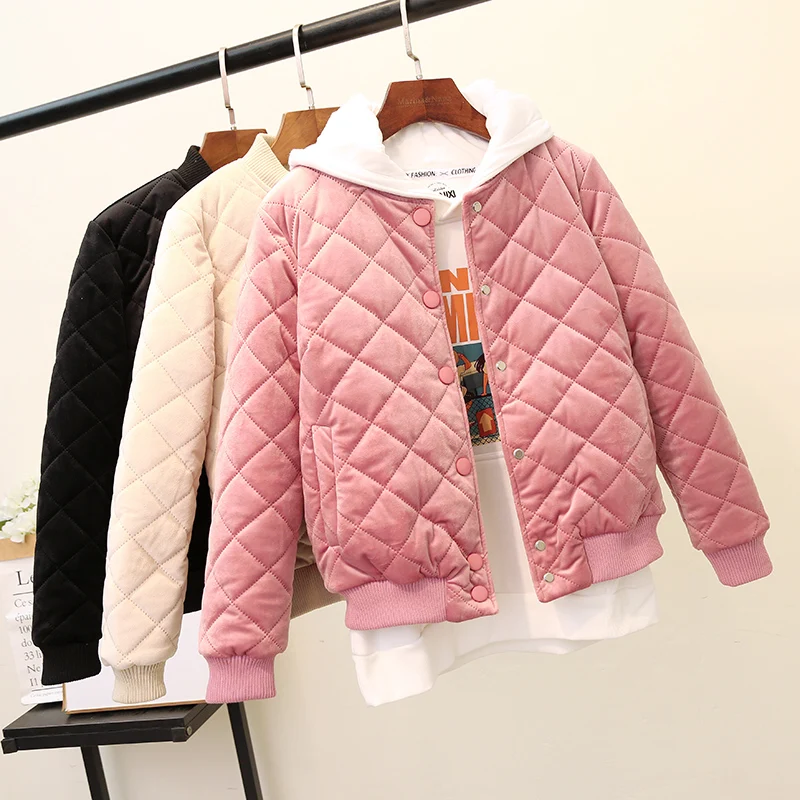 

Yaxez 2018 Winter Woman Short Cotton Coats Baseball Outerwear Solid Bombers Tops Harajuku Velvet Quilted Jacket Thick Warm Parka
