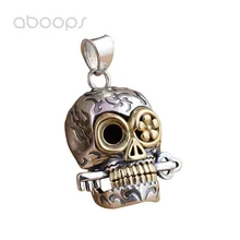 Gothic Two Tone 925 Sterling Silver Skull with Key Necklace Pendant for Men Boys Free Shipping Gothic Two Tone 925 Sterling Silver Skull with Key Necklace Pendant for Men Boys Free Shipping