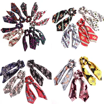 

Floral Print Scrunchie Bohemian Girl Elastic Hair Ties Summer Bow Streamers Fashion Scrunchy For Women Hair Accessories 2019 New