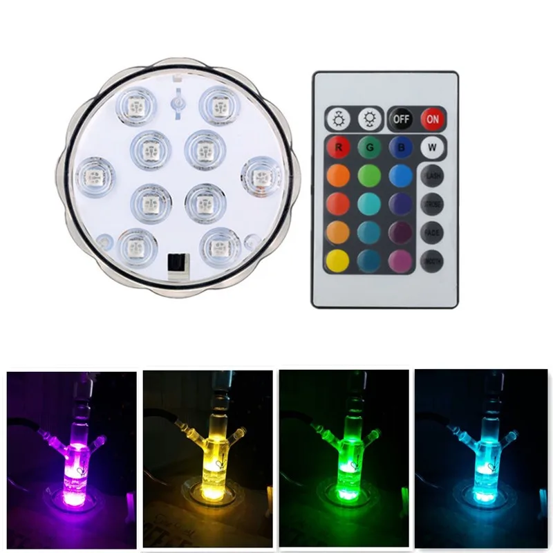 

1PC 10-LED RGB Submersible LED Light for shisha hookah, Multi Color Waterproof Wedding Party Vase Base Floral Light with remote