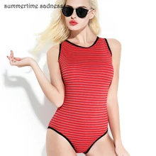 Летом Стиль купальник женский купальник слитный Полосатый Обивка купальники Женщины Боди Тонкий купальники женские Майо Ретро Стиль купальник Купальщицы