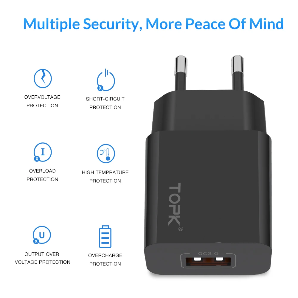 TOPK QC3.0 18 W الاتحاد الأوروبي USB شاحن آيفون سريع شحن الهاتف المحمول شاحن سامسونج Xiaomi هواوي سريعة كابل الشاحن