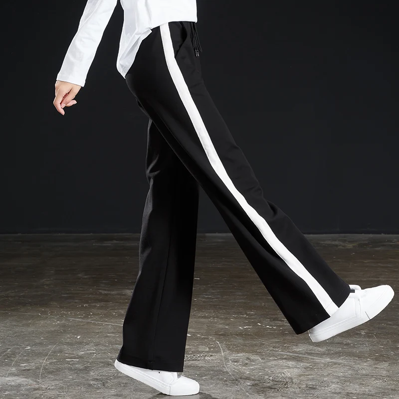 

High waist wide leg pants women's trousers spring and autumn new loose large size school uniform pants Korean sports casual stra
