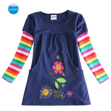 JUXINSU/Хлопковое платье с длинными рукавами и цветочным принтом для девочек повседневная одежда с радужными рукавами на осень и зиму для маленьких девочек от 1 до 8 лет