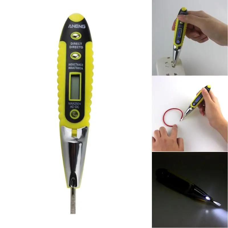 Портативный цифровой электрический мультидатчик 12-250 В AC DC измерительный детектор напряжения тестовая ручка с функцией светильник