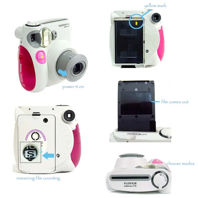 100% Authentic Fujifilm Instax Mini 7s Instant Photo Film Camera with 10 Sheets Fuji Instax Mini Wh