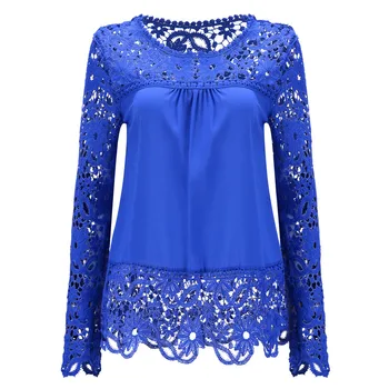

women shirts summer plus size blouses long sleeve shirts cotton ladies 2017 Sheer Sleeve Embroidery Lace Crochet Chiffon Shirt